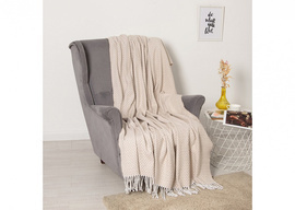 Плед Валенсия с бахромой Влади, белый/ светло-бежевый, ANTONIO<9050213 ANTONIO, 140*200, белый/ светло-бежевый, 1.5 спальные>